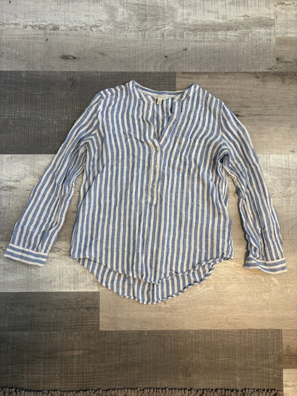 Lucky Brand Blue and White Striped Linen Blouse
